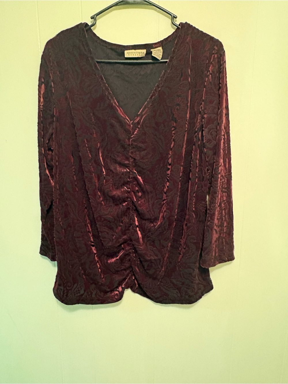 Apostrophe Deep Burgundy Velvet Wrap-Style Blouse